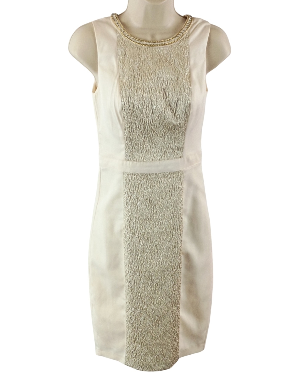 XOXO Cream Sleeveless Sheath Dress with Faux Jewel Neckline